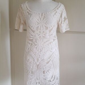 Vera & Lucy Ivory Sheer Lace Dress,  TU